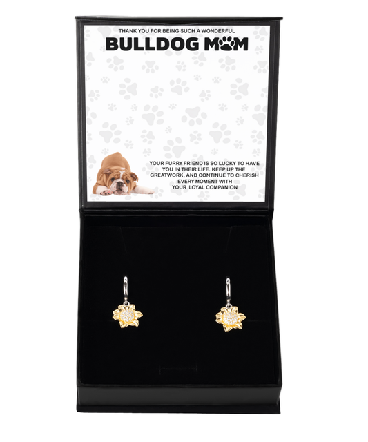 Bulldog Mom Sunflower Earrings - Dog Mom Gifts For Women Birthday Christmas Mother's Day Jewelry Gift For Bulldog Dog Lover