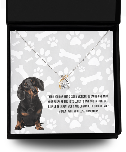 Dachshund Mom Wishbone Dancing Necklace - Dog Mom Gifts For Women Birthday Christmas Mother's Day Gift Necklace For Dachshund Dog Lover