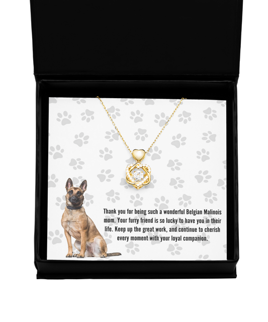 Belgian Malinois Mom Heart Knot Gold Necklace - Dog Mom Jewelry Gifts Necklace For Women Birthday Christmas Mother's Day Gift For Belgian Malinois Dog Lover