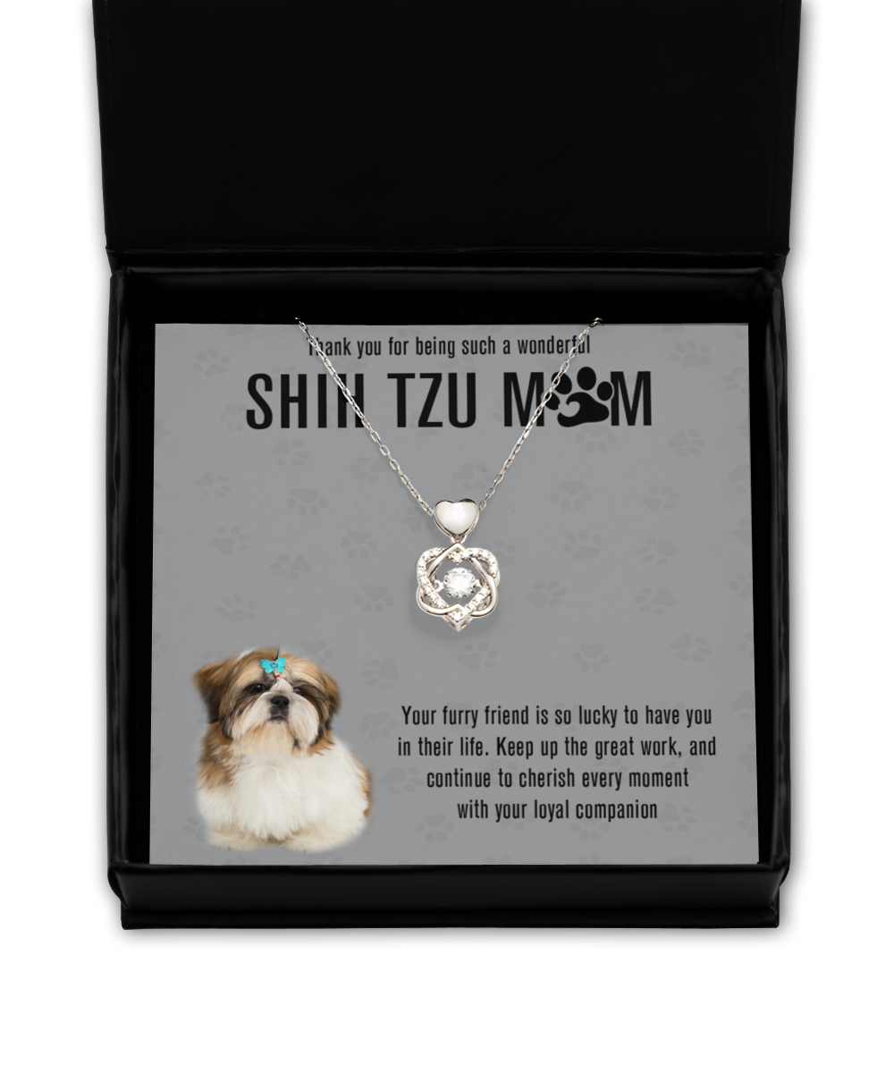 Shih Tzu Mom Heart Knot Silver Necklace - A Birthday Christmas Mother's Day Gift For Shih Tzu Dog Mom Necklace Gift For Her