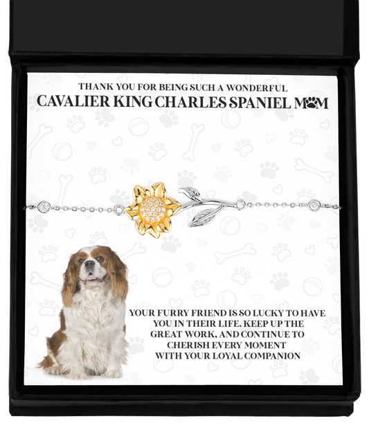 Cavalier King Charles Spaniel Mom Sunflower Bracelet - Dog Mom Gifts For Women Birthday Christmas Mother's Day Jewelry Gift For Cavalier King Charles Spaniel Dog Lover