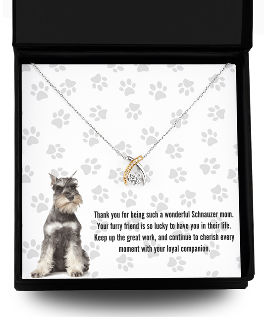Schnauzer Mom Wishbone Dancing Necklace - Dog Mom Gifts For Women Birthday Christmas Mother's Day Gift Necklace For Schnauzer Dog Lover