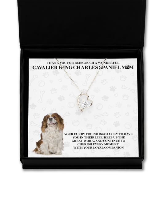 Cavalier King Charles Spaniel Mom Solitaire Crystal Necklace - Dog Mom Gifts Necklace For Women Birthday Mother's Day Gift For Cavalier King Charles Spaniel Dog Lover