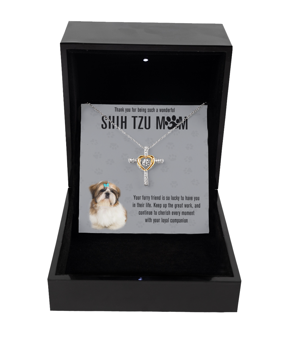 Shih Tzu Mom Cross Dancing Necklace - Dog Mom Gifts For Women Birthday Christmas Mother's Day Gift Necklace For Shih Tzu Dog Lover