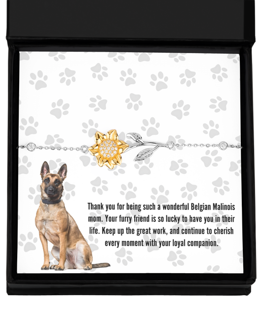 Belgian Malinois Mom Sunflower Bracelet - Dog Mom Gifts For Women Birthday Christmas Mother's Day Jewelry Gift For Belgian Malinois Dog Lover