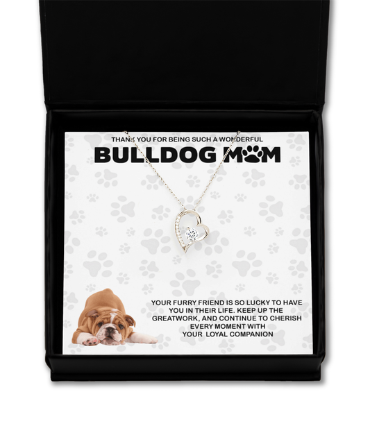 Bulldog Mom Solitaire Crystal Necklace - Dog Mom Gifts Necklace For Women Birthday Christmas Mother's Day Gift For Bulldog Dog Lover