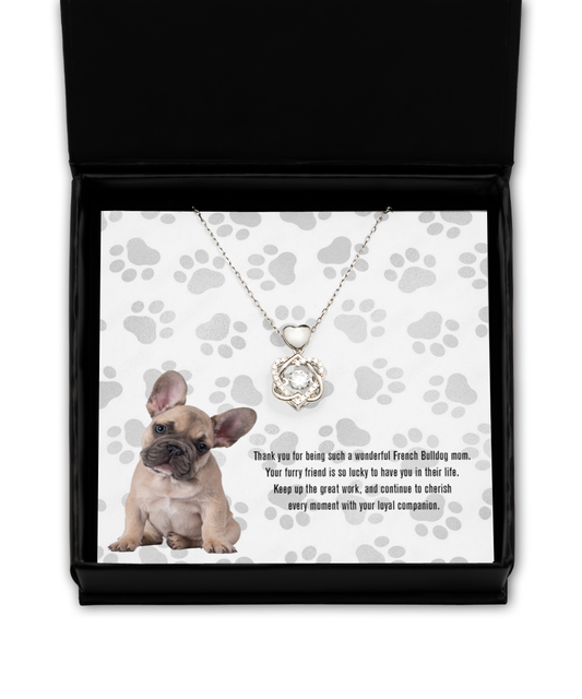 French Bulldog Mom Heart Knot Silver Necklace - Dog Mom Jewelry Gifts Necklace For Women Birthday Christmas Mother's Day Gift For French Bulldog Dog Lover