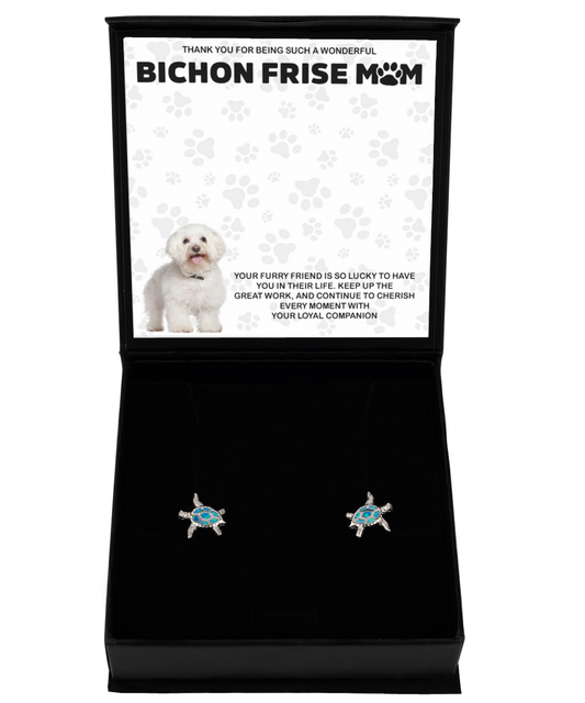 Bichon Frise Mom Opal Turtle Earrings - Dog Mom Gifts For Women Birthday Christmas Mother's Day Jewelry Gift For Bichon Frise Dog Lover