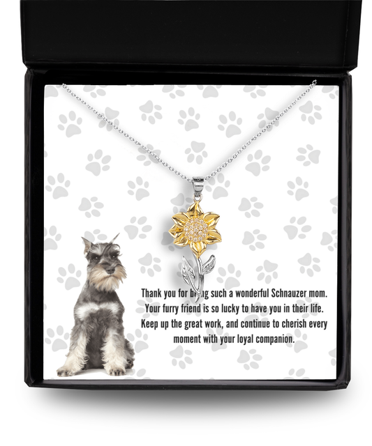 Schnauzer Mom Sunflower Pendant Necklace - Dog Mom Gifts For Women Birthday Christmas Mother's Day Gift Necklace For Schnauzer Dog Lover