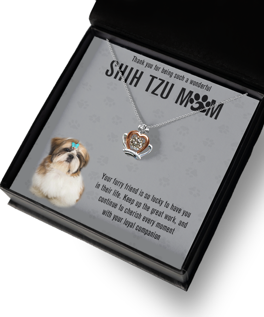 Shih Tzu Mom Crown Pendant Necklace - Dog Mom Gifts For Women Birthday Christmas Mother's Day Gift Necklace For Shih Tzu Dog Lover