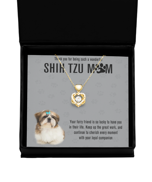 Shih Tzu Mom Heart Knot Gold Necklace - A Birthday Christmas Mother's Day Gift For Shih Tzu Dog Mom Necklace Gift For Her