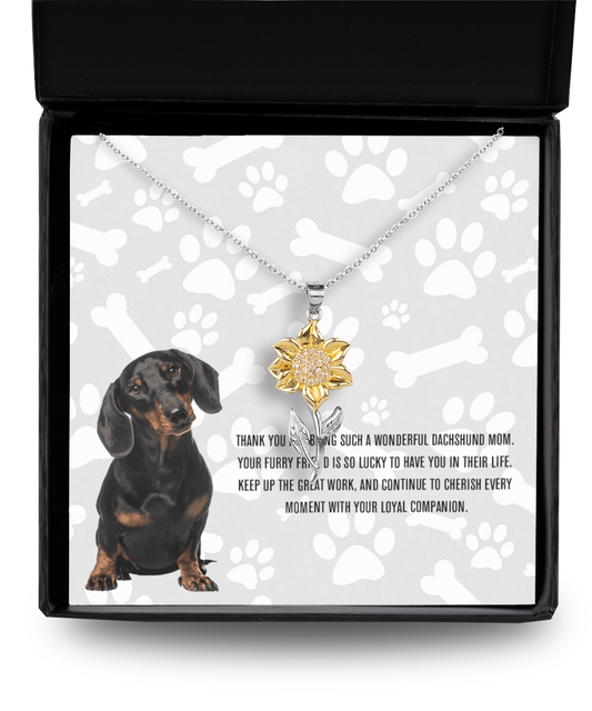 Dachshund Mom Sunflower Pendant Necklace - Dog Mom Gifts For Women Birthday Christmas Mother's Day Gift Necklace For Dachshund Dog Lover