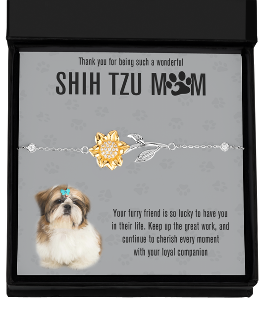 Shih Tzu Mom Sunflower Bracelet - Dog Mom Gifts For Women Birthday Christmas Mother's Day Jewelry Gift For Shih Tzu Dog Lover