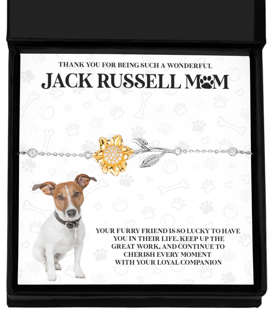 Jack Russell Mom Sunflower Bracelet - Dog Mom Gifts For Women Birthday Christmas Mother's Day Jewelry Gift For Jack Russell Dog Lover