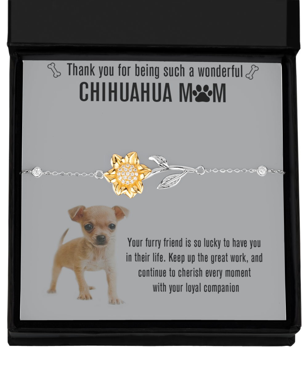 Chihuahua Mom Sunflower Bracelet - Dog Mom Gifts For Women Birthday Christmas Mother's Day Jewelry Gift For Chihuahua Dog Lover