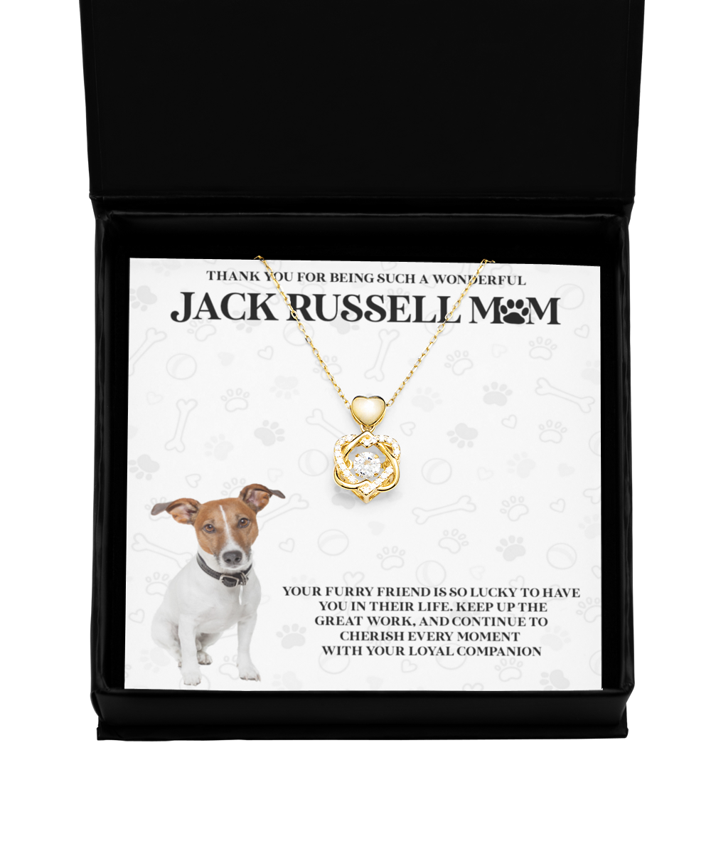 Jack Russell Mom Heart Knot Gold Necklace - Dog Mom Gifts Necklace For Women Birthday Mother's Day Gift For Jack Russell Dog Lover