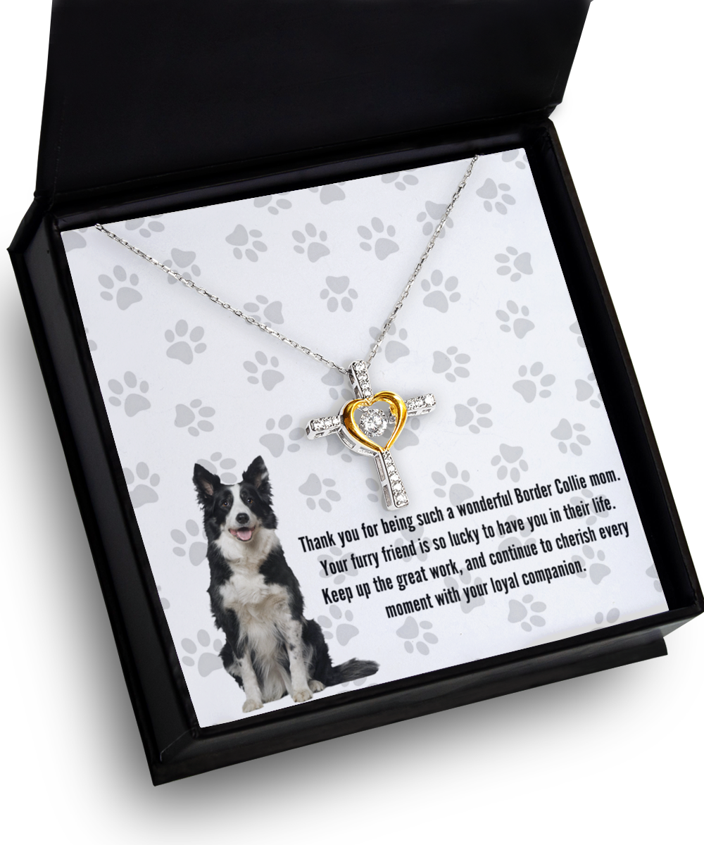 Border Collie Mom Cross Dancing Necklace - Dog Mom Gifts For Women Birthday Christmas Mother's Day Gift Necklace For Border Collie Dog Lover