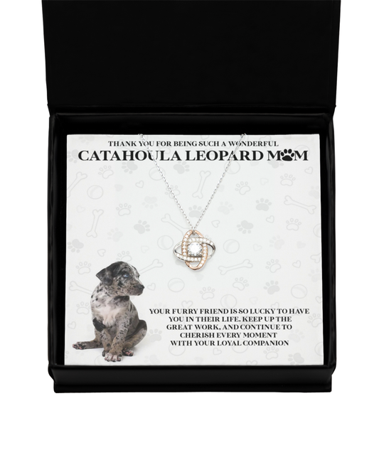 Catahoula Leopard Mom Love Knot Rose Gold Necklace - A Birthday Christmas Mother's Day Gift For Catahoula Leopard Dog Mom Gifts For Women Necklace