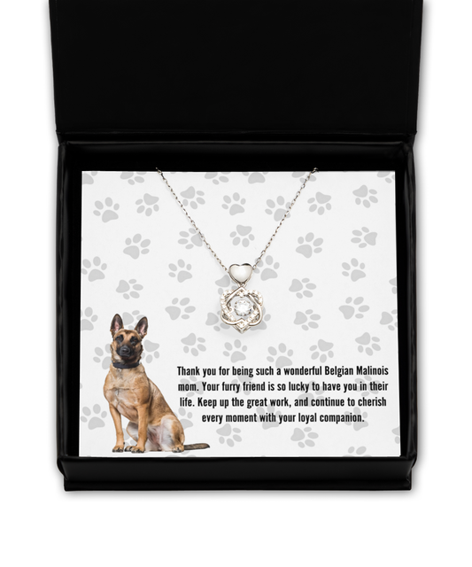 Belgian Malinois Mom Heart Knot Silver Necklace - Dog Mom Jewelry Gifts Necklace For Women Birthday Christmas Mother's Day Gift For Belgian Malinois Dog Lover