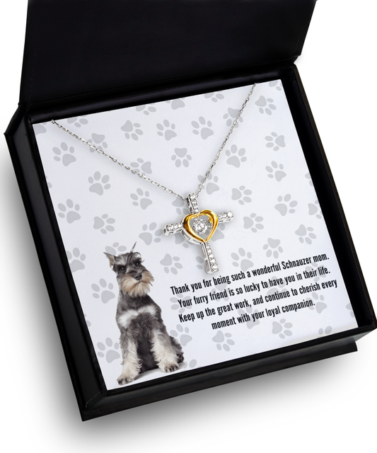 Schnauzer Mom Cross Dancing Necklace - Dog Mom Gifts For Women Birthday Christmas Mother's Day Gift Necklace For Schnauzer Dog Lover
