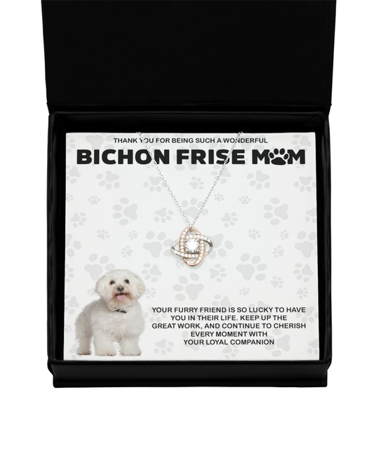 Bichon Frise Mom Love Knot Rose Gold Necklace - Dog Mom Gifts Necklace For Women Birthday Christmas Mother's Day Gift For Bichon Frise Dog Lover