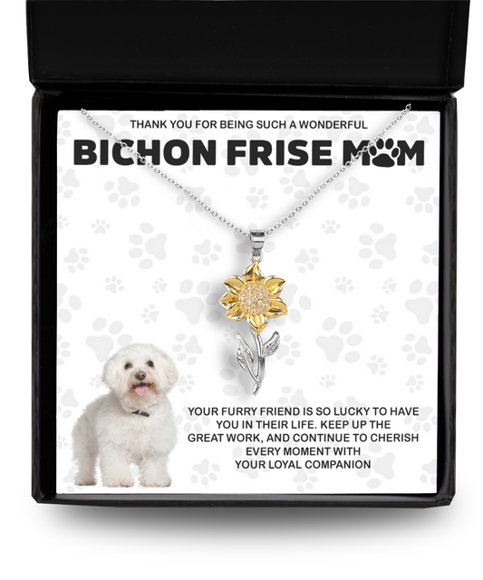 Bichon Frise Mom Sunflower Pendant Necklace - Dog Mom Gifts For Women Birthday Christmas Mother's Day Gift Necklace For Bichon Frise Dog Lover