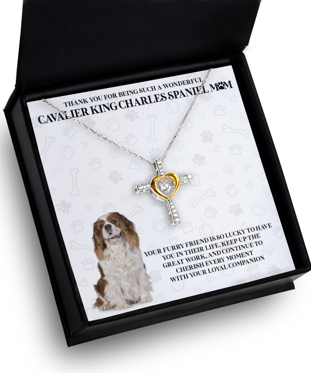 Cavalier King Charles Spaniel Mom Cross Dancing Necklace - Dog Mom Gifts For Women Birthday Christmas Mother's Day Gift Necklace For Cavalier King Charles Spaniel Dog Lover