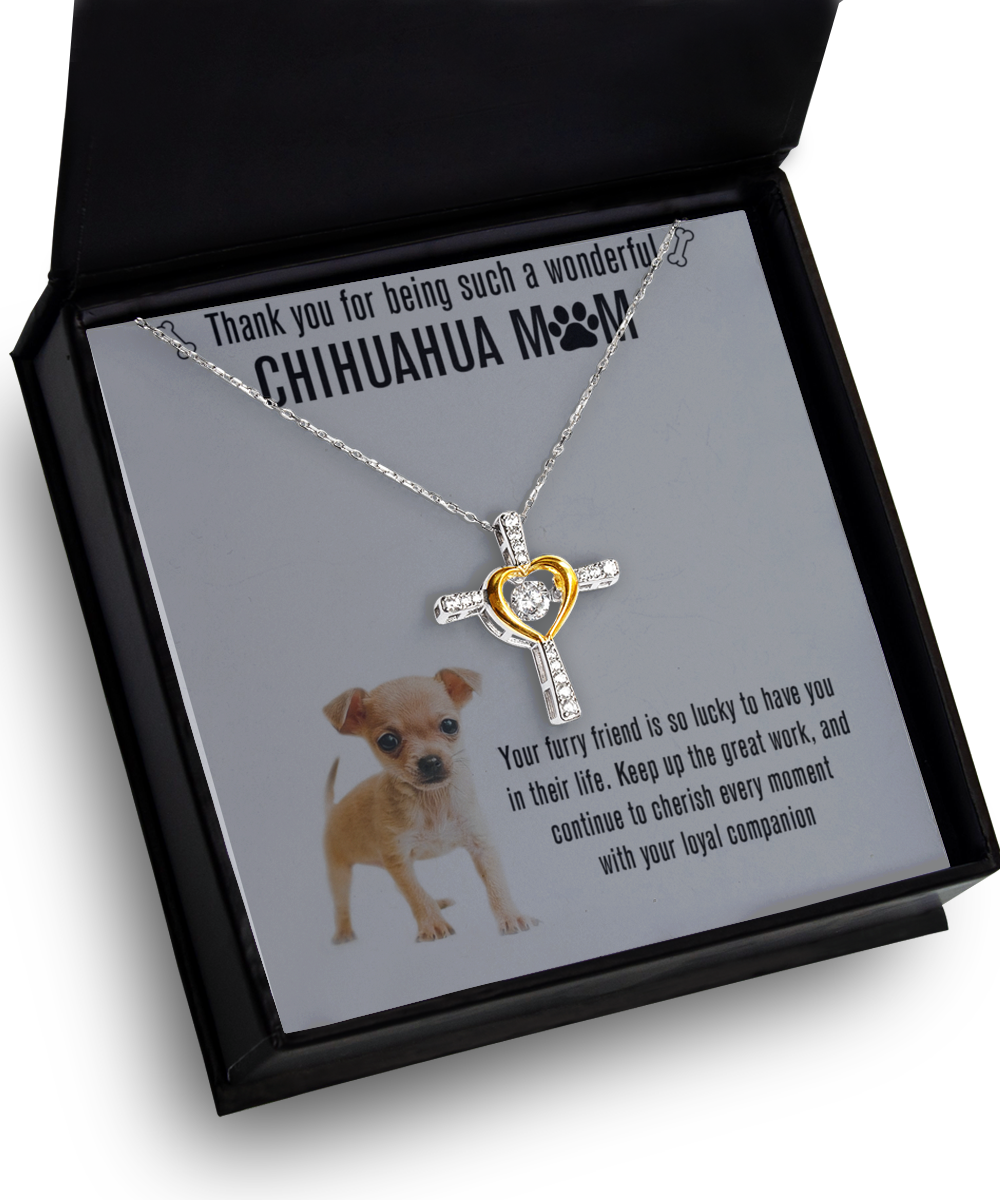 Chihuahua Mom Cross Dancing Necklace - Dog Mom Gifts For Women Birthday Christmas Mother's Day Gift Necklace For Chihuahua Dog Lover