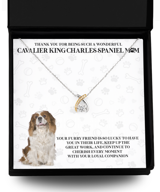 Cavalier King Charles Spaniel Mom Wishbone Dancing Necklace - Dog Mom Gifts For Women Birthday Christmas Mother's Day Gift Necklace For Cavalier King Charles Spaniel Dog Lover
