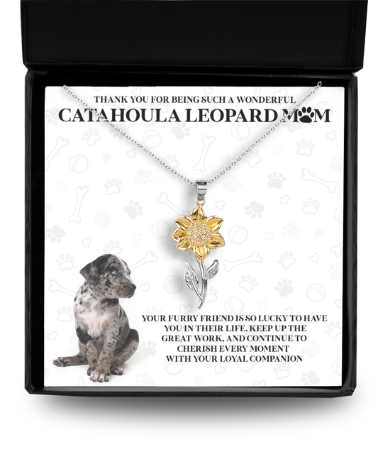 Catahoula Leopard Mom Sunflower Pendant Necklace - Dog Mom Gifts For Women Birthday Christmas Mother's Day Gift Necklace For Catahoula Leopard Dog Lover