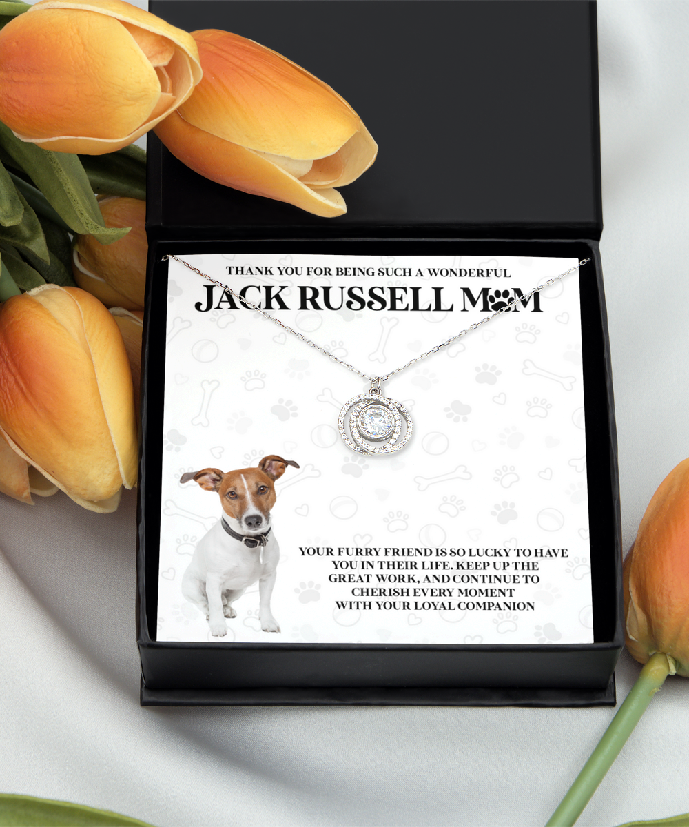 Jack Russell Mom Double Crystal Circle Necklace - Dog Mom Gifts Necklace For Women Birthday Mother's Day Gift For Jack Russell Dog Lover