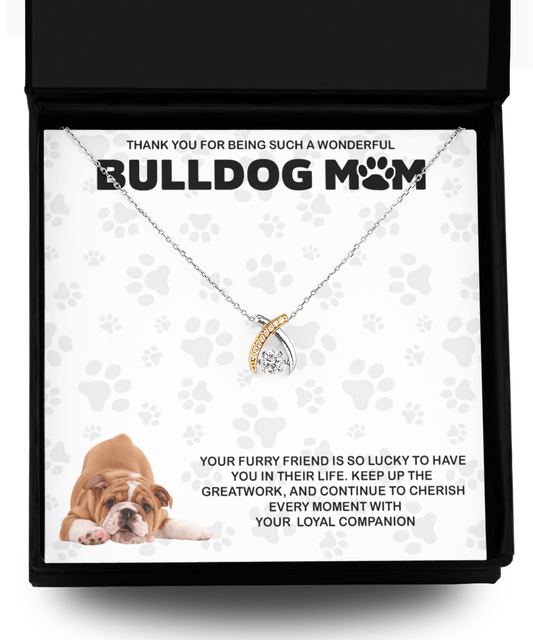 Bulldog Mom Wishbone Dancing Necklace - Dog Mom Gifts For Women Birthday Christmas Mother's Day Gift Necklace For Bulldog Dog Lover