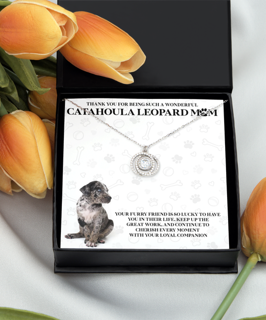 Catahoula Leopard Mom Double Crystal Circle Necklace - A Birthday Christmas Mother's Day Gift For Catahoula Leopard Dog Mom Gifts for Women Necklace
