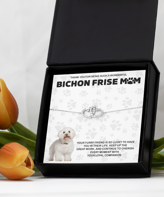 Bichon Frise Mom Interlocking Heart Bracelet - Dog Mom Jewelry Gifts For Women Birthday Christmas Mother's Day Gift For Bichon Frise Dog Lover