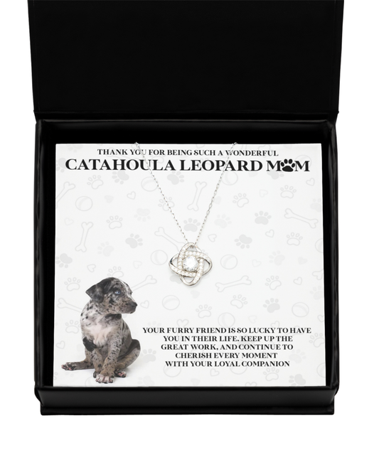 Catahoula Leopard Mom Love Knot Silver Necklace - A Birthday Christmas Mother's Day Gift For Catahoula Leopard Dog Mom Gifts for Women Necklace