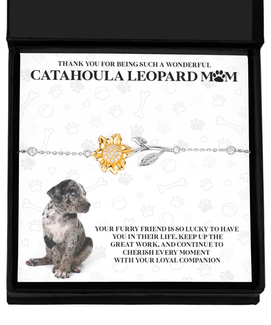 Catahoula Leopard Mom Sunflower Bracelet - Dog Mom Gifts For Women Birthday Christmas Mother's Day Jewelry Gift For Catahoula Leopard Dog Lover