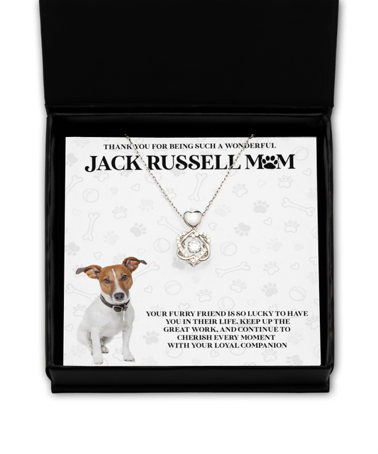 Jack Russell Mom Heart Knot Silver Necklace - Dog Mom Gifts Necklace For Women Birthday Mother's Day Gift For Jack Russell Dog Lover