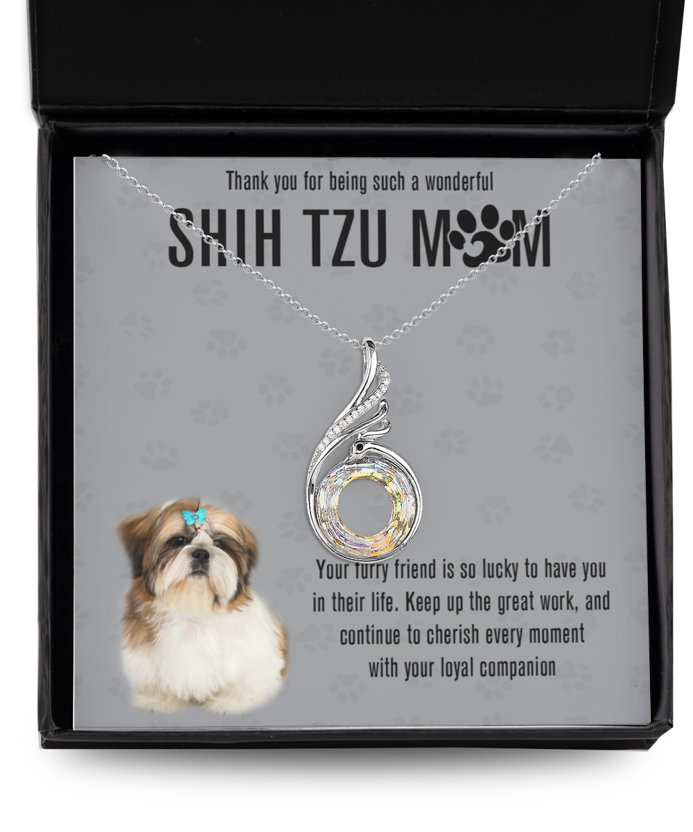 Shih Tzu Mom Rising Phoenix Necklace - Dog Mom Gifts For Women Birthday Christmas Mother's Day Gift Necklace For Shih Tzu Dog Lover