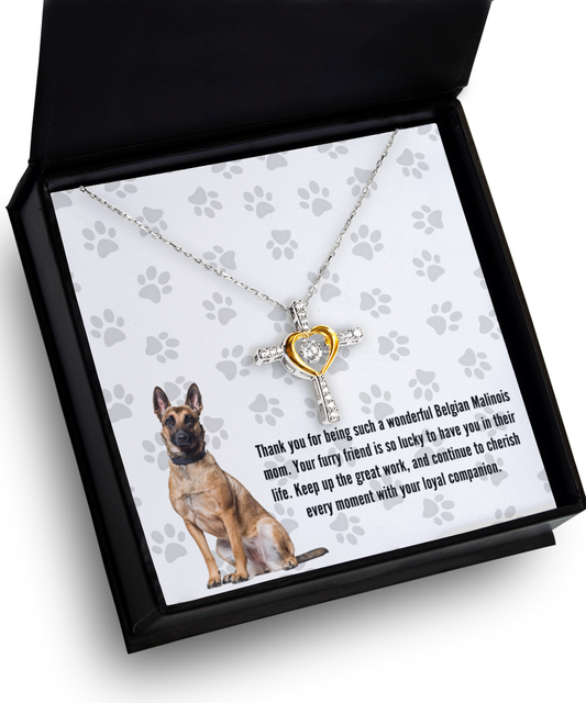 Belgian Malinois Mom Cross Dancing Necklace - Dog Mom Gifts For Women Birthday Christmas Mother's Day Gift Necklace For Belgian Malinois Dog Lover