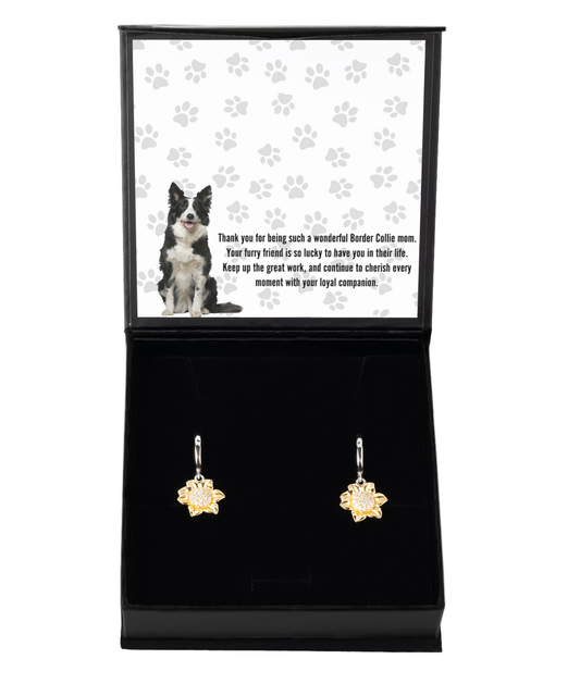 Border Collie Mom Sunflower Earrings - Dog Mom Gifts For Women Birthday Christmas Mother's Day Jewelry Gift For Border Collie Dog Lover