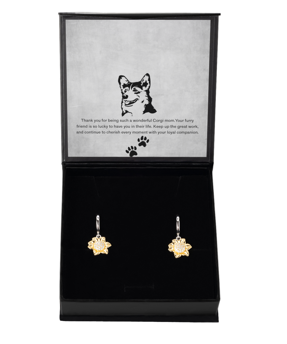 Corgi Mom Sunflower Earrings - Dog Mom Gifts For Women Birthday Christmas Mother's Day Jewelry Gift For Corgi Dog Lover