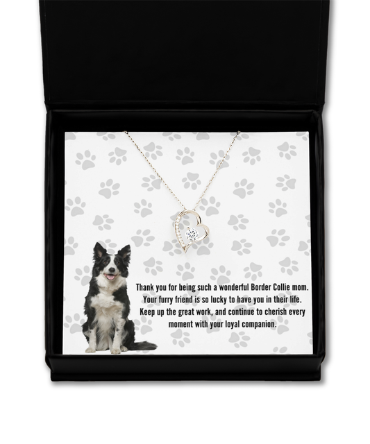 Border Collie Mom Solitaire Crystal Necklace - Dog Mom Jewelry Gifts Necklace For Women Birthday Christmas Mother's Day Gift For Border Collie Dog Lover
