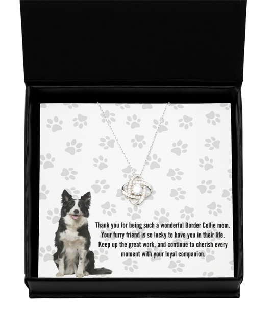 Border Collie Mom Love Knot Silver Necklace - Dog Mom Jewelry Gifts Necklace For Women Birthday Christmas Mother's Day Gift For Border Collie Dog Lover