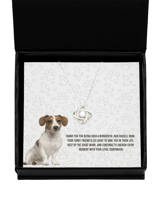 Jack Russell Mom Love Knot Silver Necklace - Dog Mom Necklace Gifts For Women Birthday Christmas Mother's Day Gift For Jack Russell Dog Lover