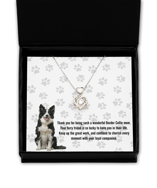 Border Collie Mom Heart Knot Silver Necklace - Dog Mom Jewelry Gifts Necklace For Women Birthday Christmas Mother's Day Gift For Border Collie Dog Lover