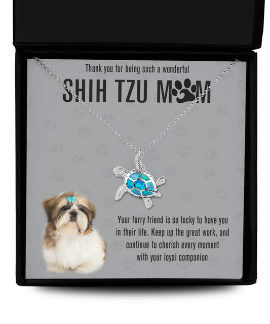 Shih Tzu Mom Opal Turtle Necklace - Dog Mom Gifts For Women Birthday Christmas Mother's Day Gift Necklace For Shih Tzu Dog Lover