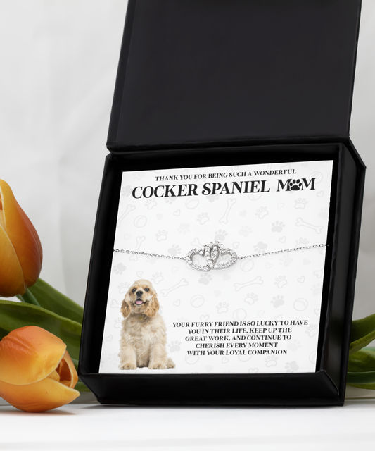 Cocker Spaniel Mom Interlocking Heart Bracelet - Dog Mom Jewelry Gifts For Women Birthday Christmas Mother's Day Gift For Cocker Spaniel Dog Lover