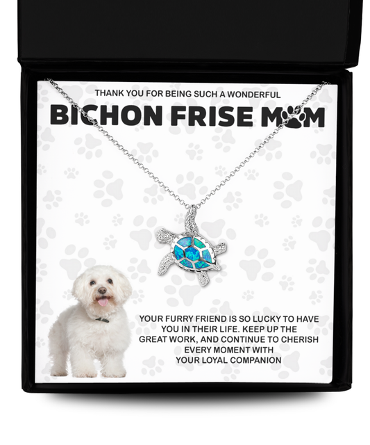 Bichon Frise Mom Opal Turtle Necklace - Dog Mom Gifts For Women Birthday Christmas Mother's Day Gift Necklace For Bichon Frise Dog Lover