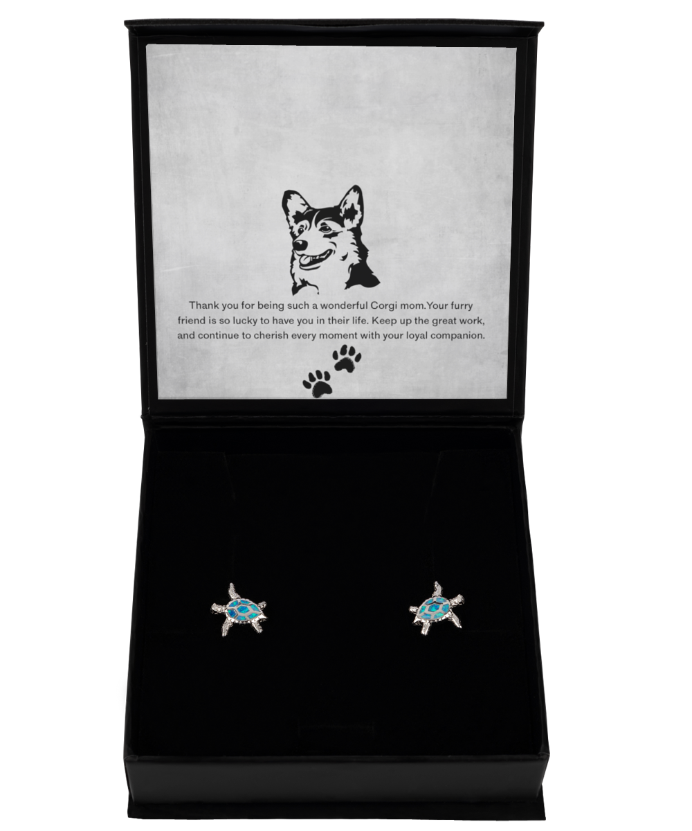 Corgi Mom Opal Turtle Earrings - Dog Mom Gifts For Women Birthday Christmas Mother's Day Jewelry Gift For Corgi Dog Lover