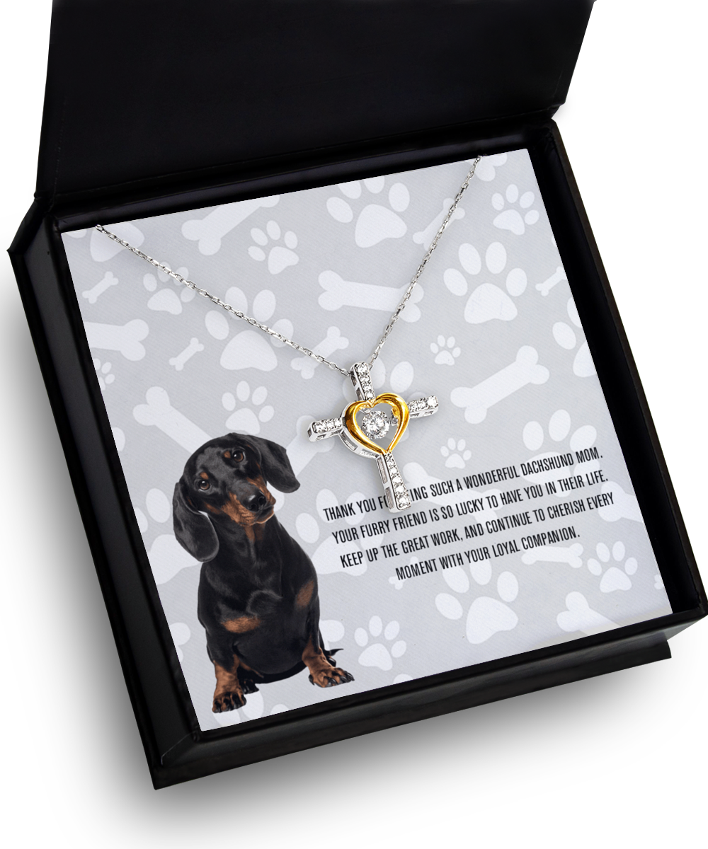 Dachshund Mom Cross Dancing Necklace - Dog Mom Gifts For Women Birthday Christmas Mother's Day Gift Necklace For Dachshund Dog Lover